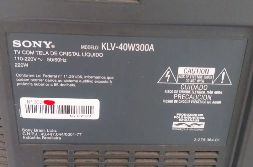 TV 40" Sony Bravia Liquid Crystal 64595431755521123