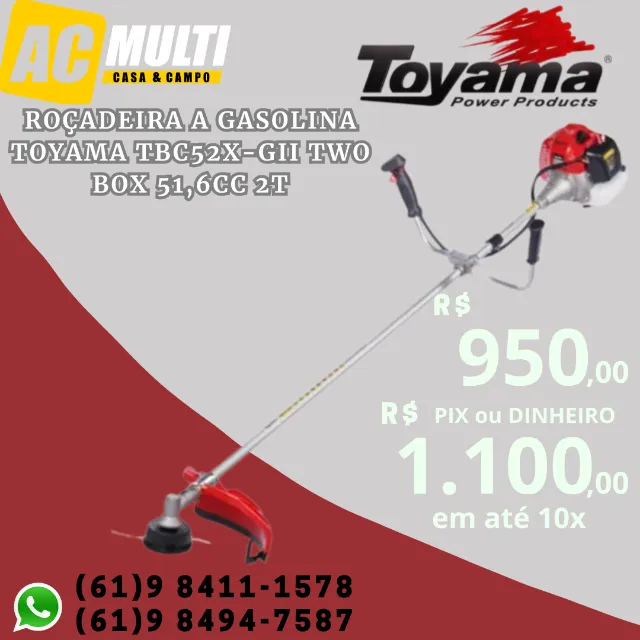 Roçadeira a gasolina Toyama TBC52X-GII two box 51,6cc 2t