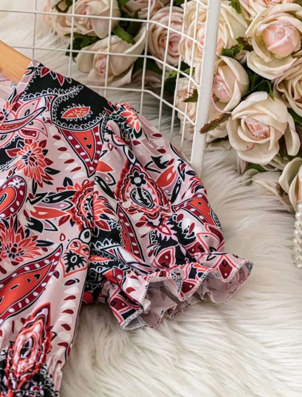Vestido midi estampado floral com manga curta - Foto 3