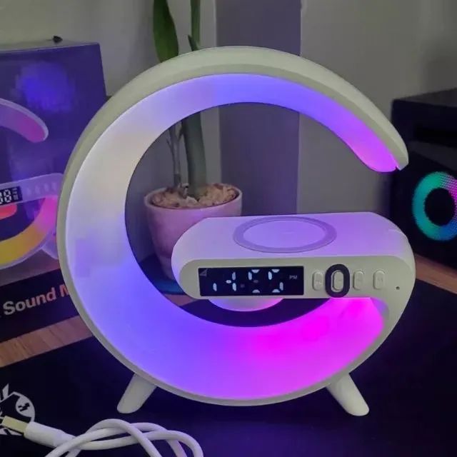 Luminária Caixa De Som Bluetooth G-speaker Carregador e Relogio e Despetador