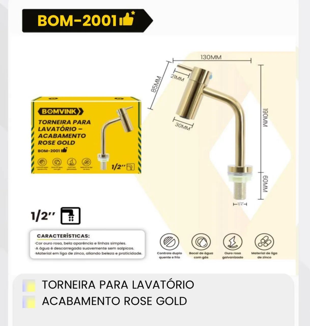 Torneira lavatório 1/2 Link Rosé bomvink - Foto 2