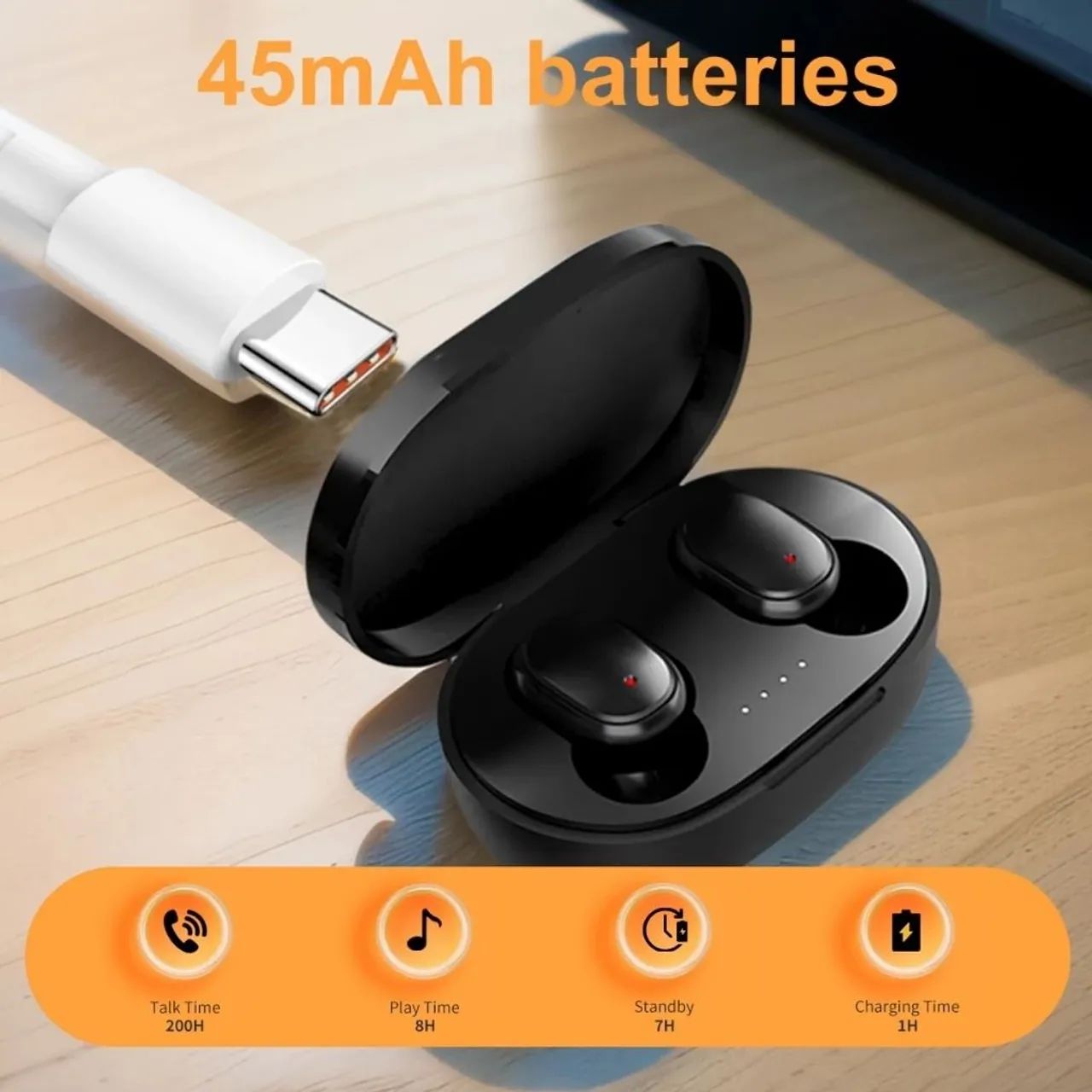 Fone de Ouvido Bluetooth com Case de Carregamento - 45mAh