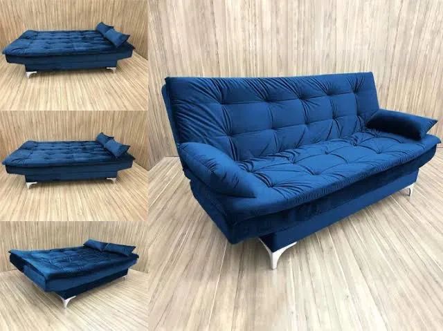 Sofá Cama Azul Veludo 3 Lugares - FRETE GRATIS - ENTREGA HOJEEE !! 