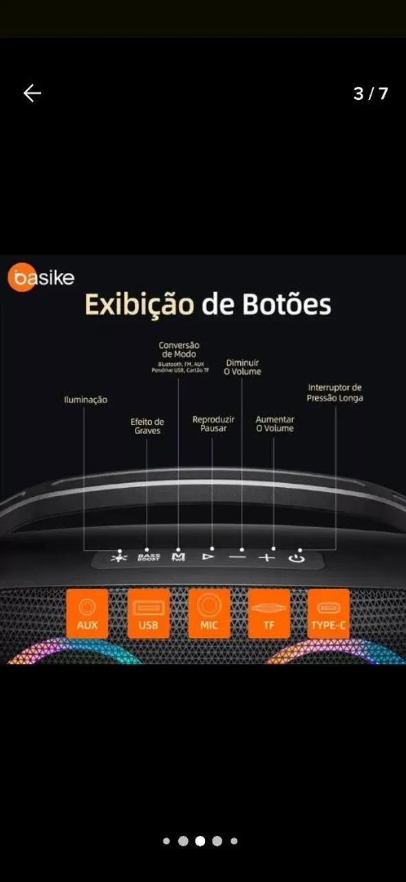 Caixa de Som Bluetooth Basike com Iluminação LED - Foto 4