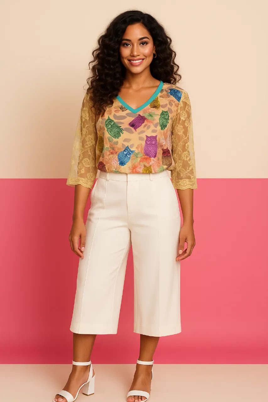 BLUSA EM CREPE DE MALHA C/RENDA
