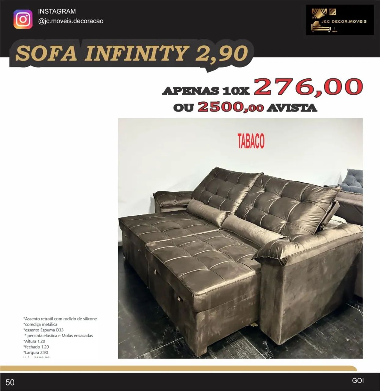 Sofá Infinity 2,90m | Tabaco