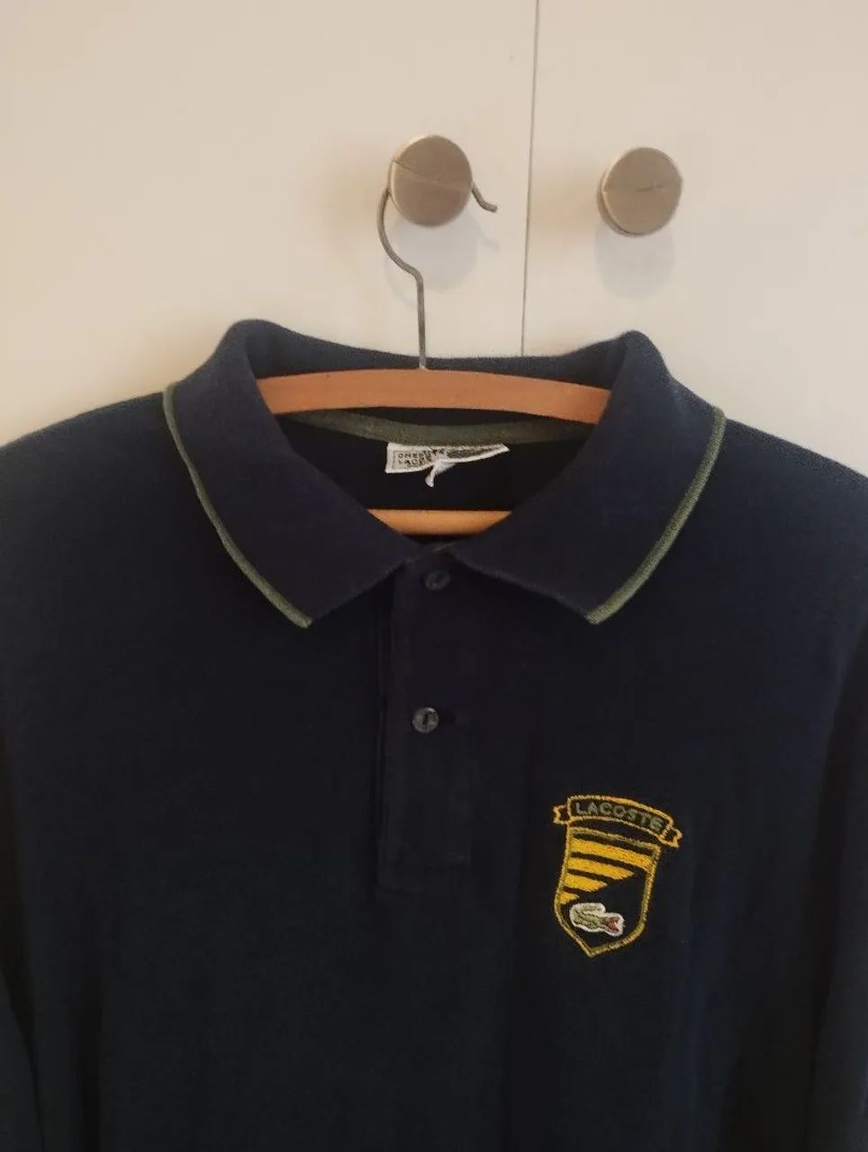 Camisa Lacoste polo comprida, azul marinho. 