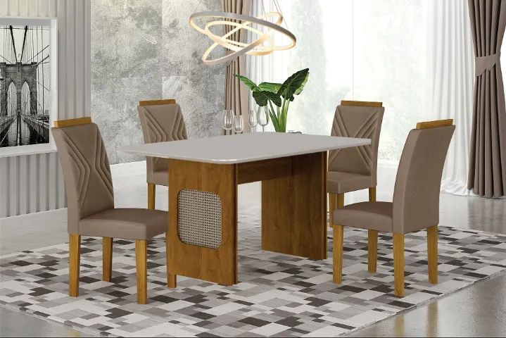 CONJUNTO DE JANTAR MESA COM TAMPO EM VIDRO E 4 CADEIRAS BORDADAS - Foto 2