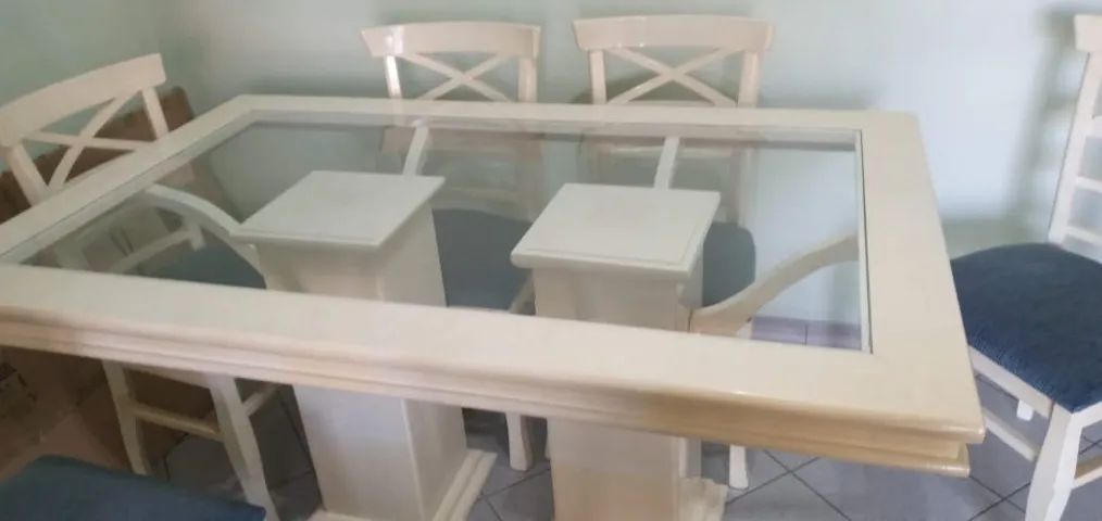 Mesa de Jantar + Cristaleira em Pátina Marmorizada 
