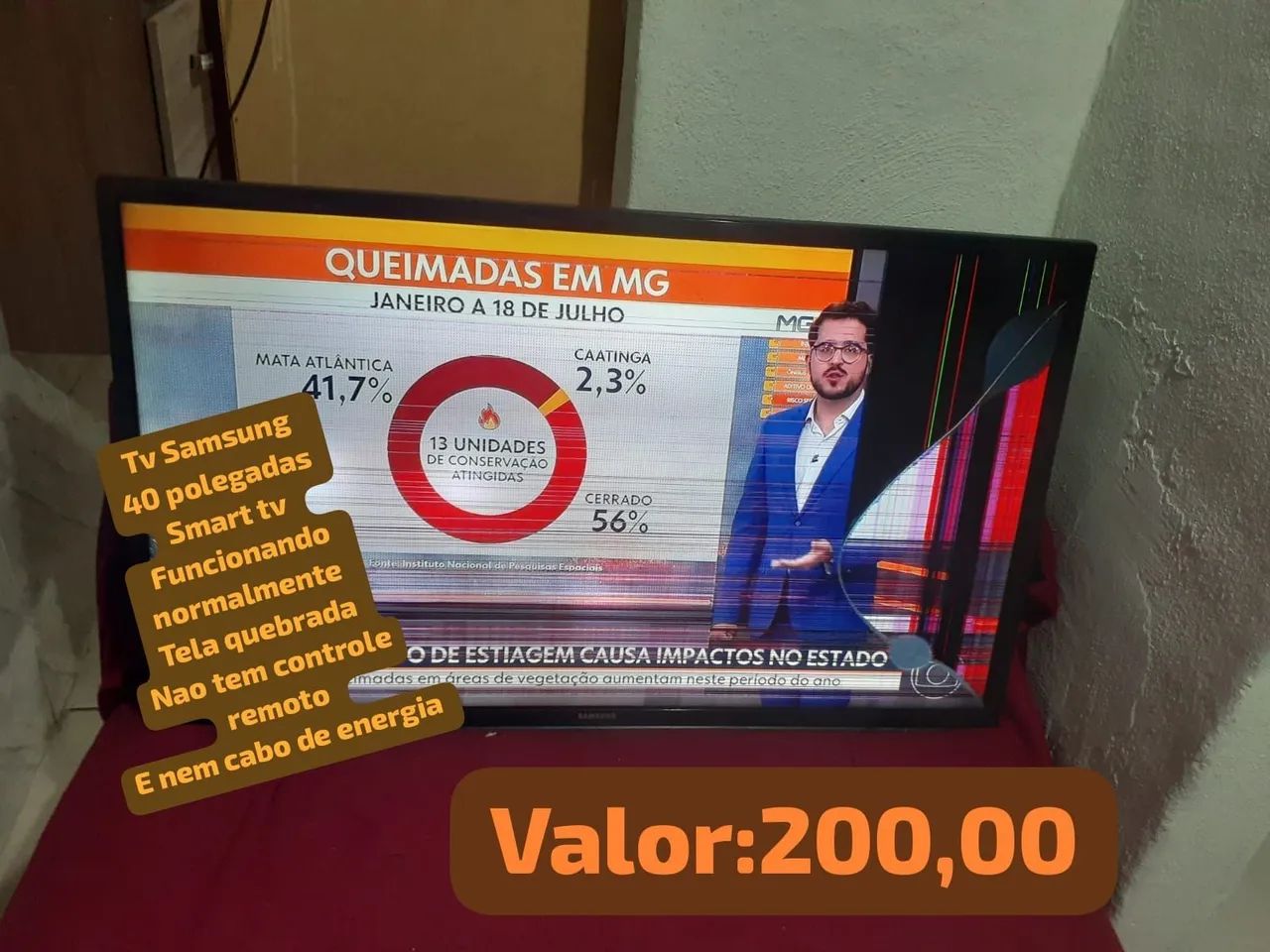 Tv Samsung smart 40 polegadas,tela quebrada! Aceito proposta 
