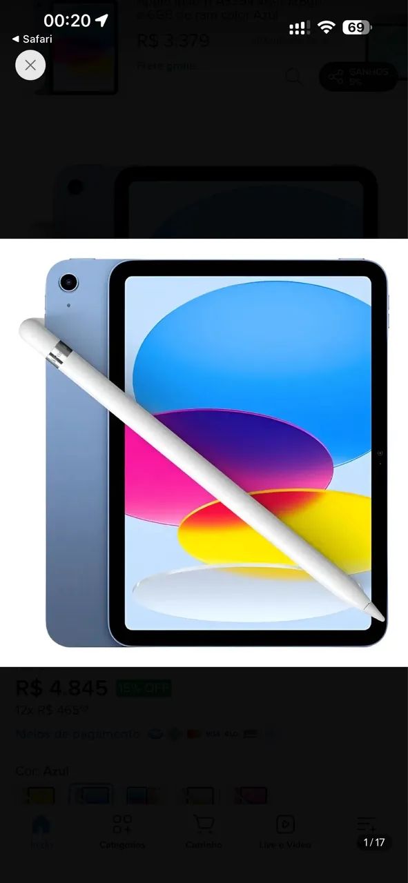 iPad 11 (A16) Azul 128 GB + Apple Pencil USB C