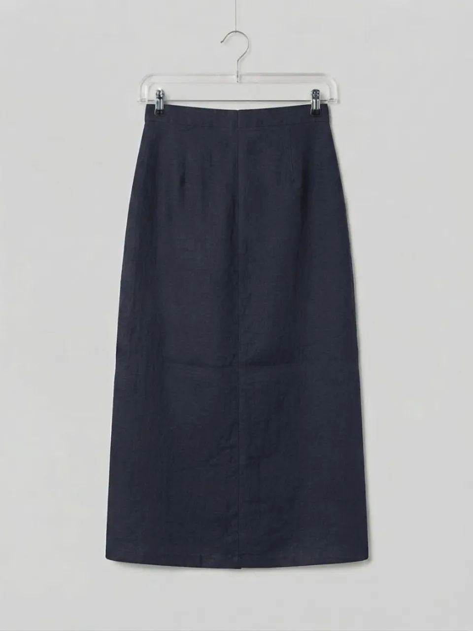 Saia Longa Midi Linho Azul Marinho Ajustada P - OW-Share Botões Bolsos 57% Linho - Foto 4