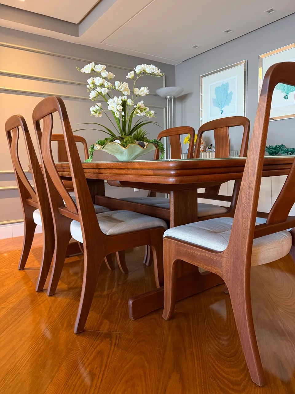 Mesa sala de jantar de vidro com 6 cadeiras de linho - Foto 3