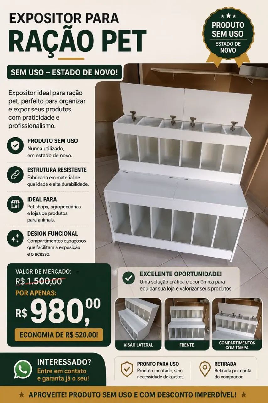 Balcão expositor de ração pet.