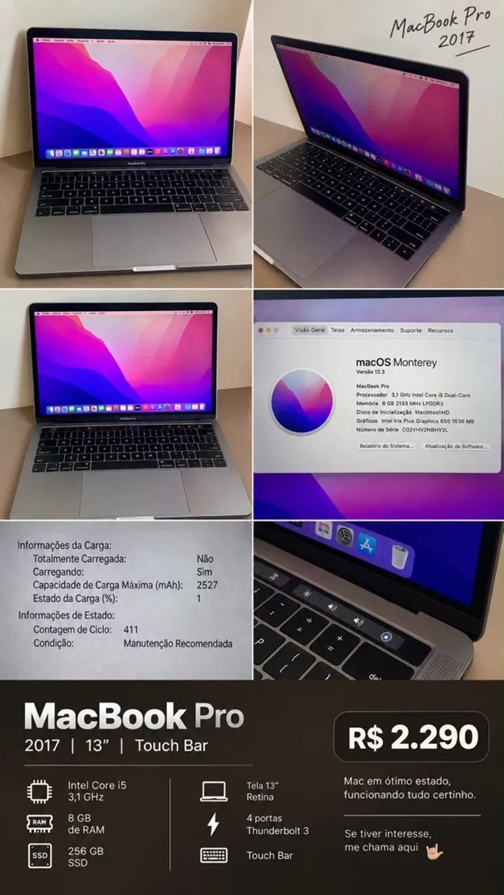 Vendo MacBook Pro 13/2017 com toch bar