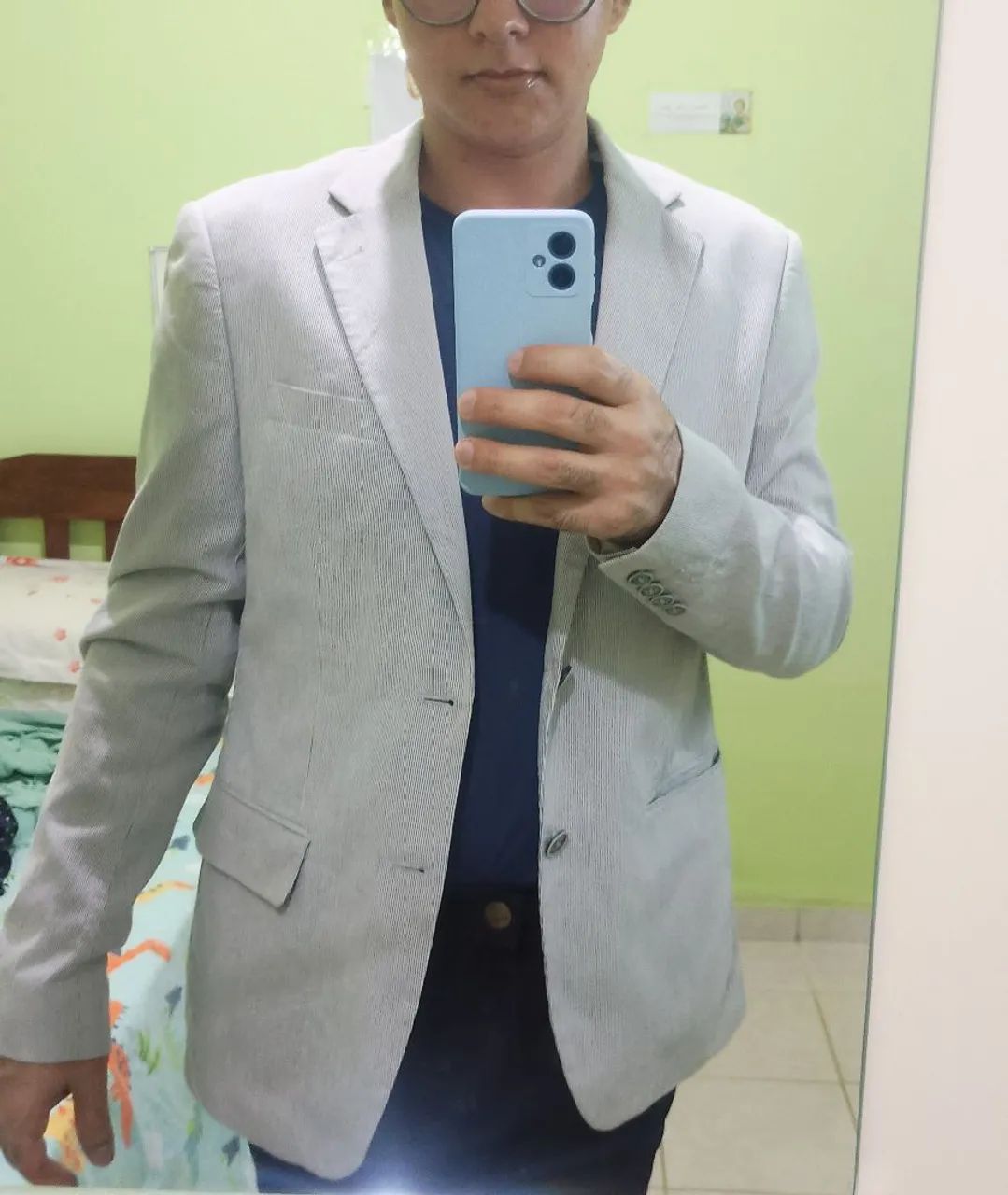 Blazer masculino cinza listradinho Ângelo Litrico.