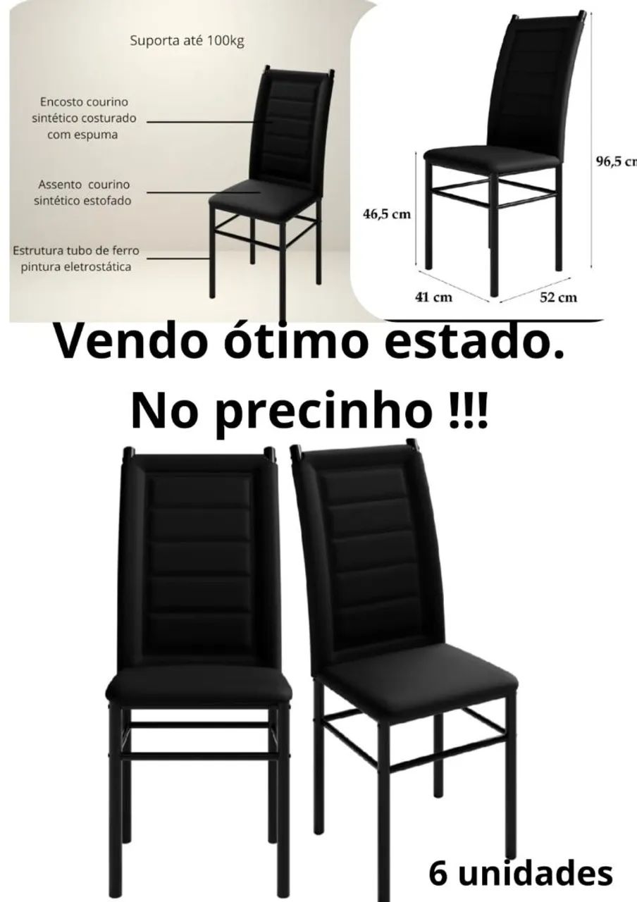 Conjunto de 6 Cadeiras estofada preta