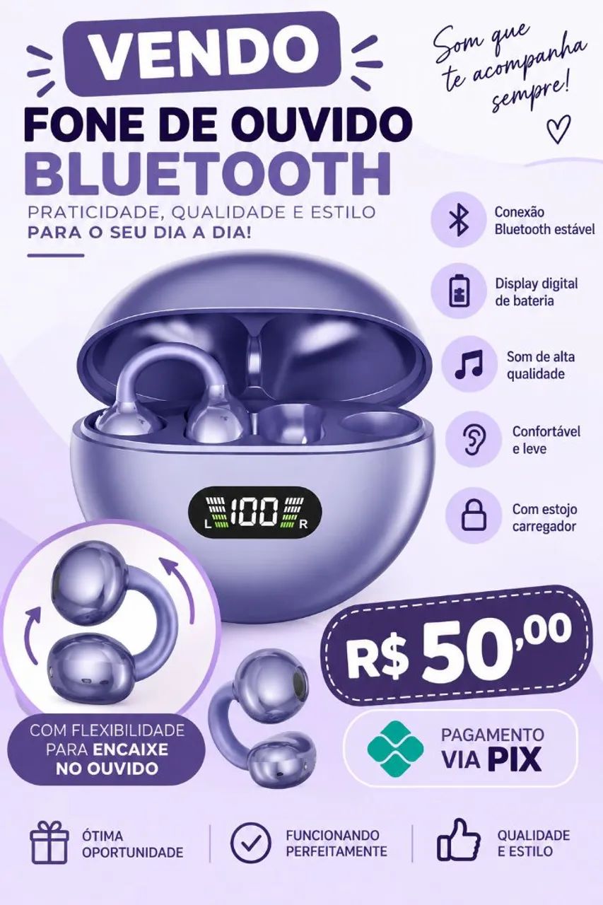 Fone de ouvido Bluetooth 