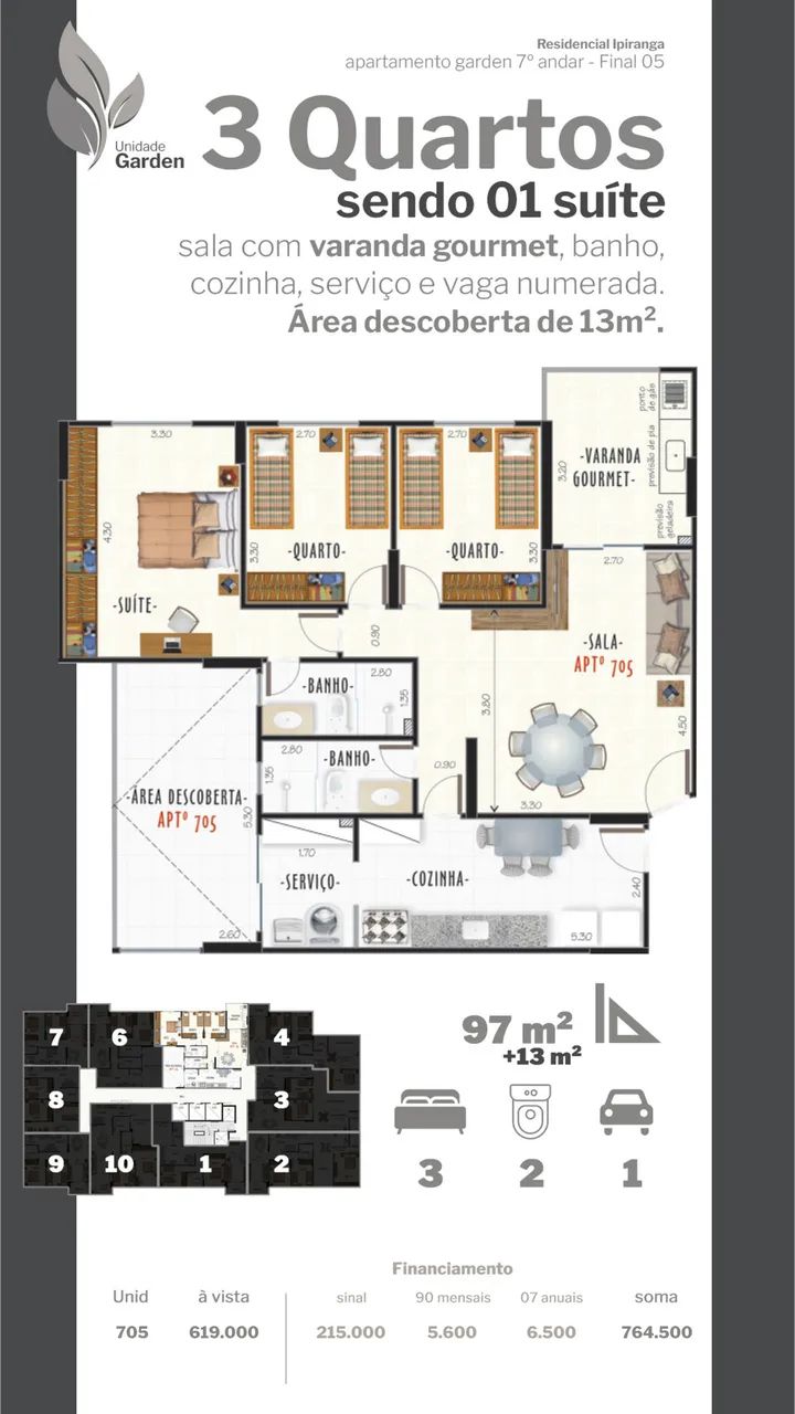 Apartamento 03 quartos com suíte, área externa, elevador e garagem em São Mateus - Foto 4