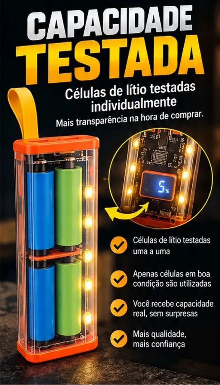 Powerbank e lanterna sob medida com diversas capacidades.