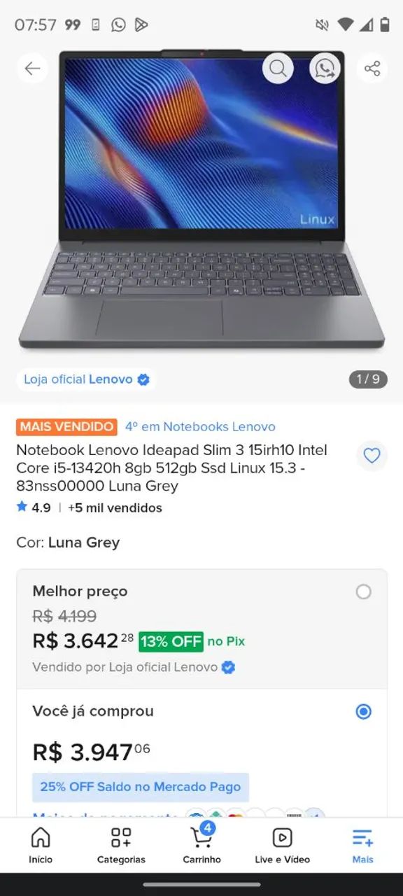 Lenovo ideapad slim 3 core i5 /512gb /8gb