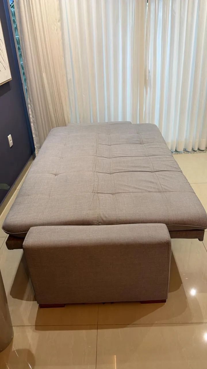 Sofá Cama Retrátil / Reclinável em linho Cinza - Excelente Estado - Foto 2