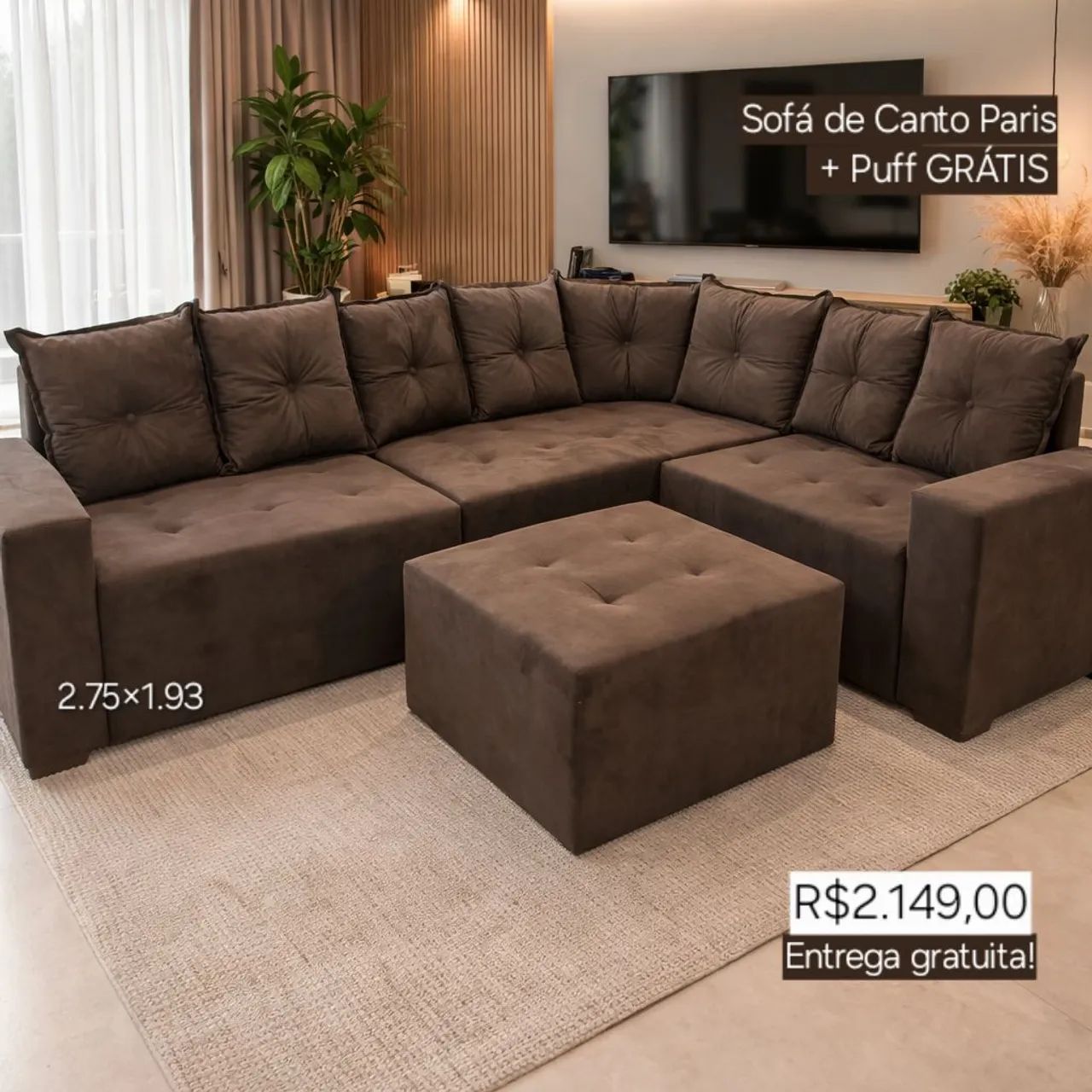 PROMOÇÃO URGENTE - Sofá de Canto GIGANTE Paris Marrom