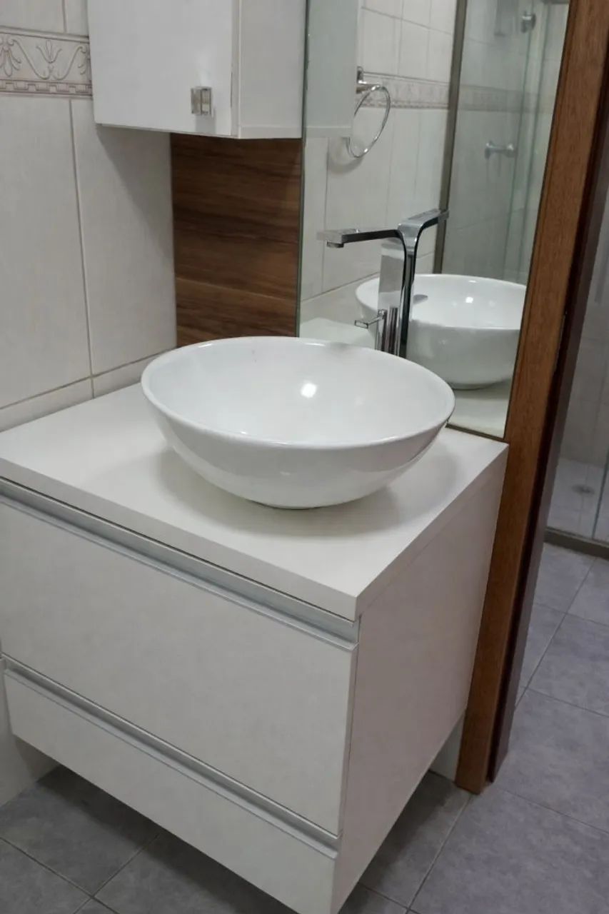 Gabinete de banheiro MDF branco 15 mm para pia de sobrepor 