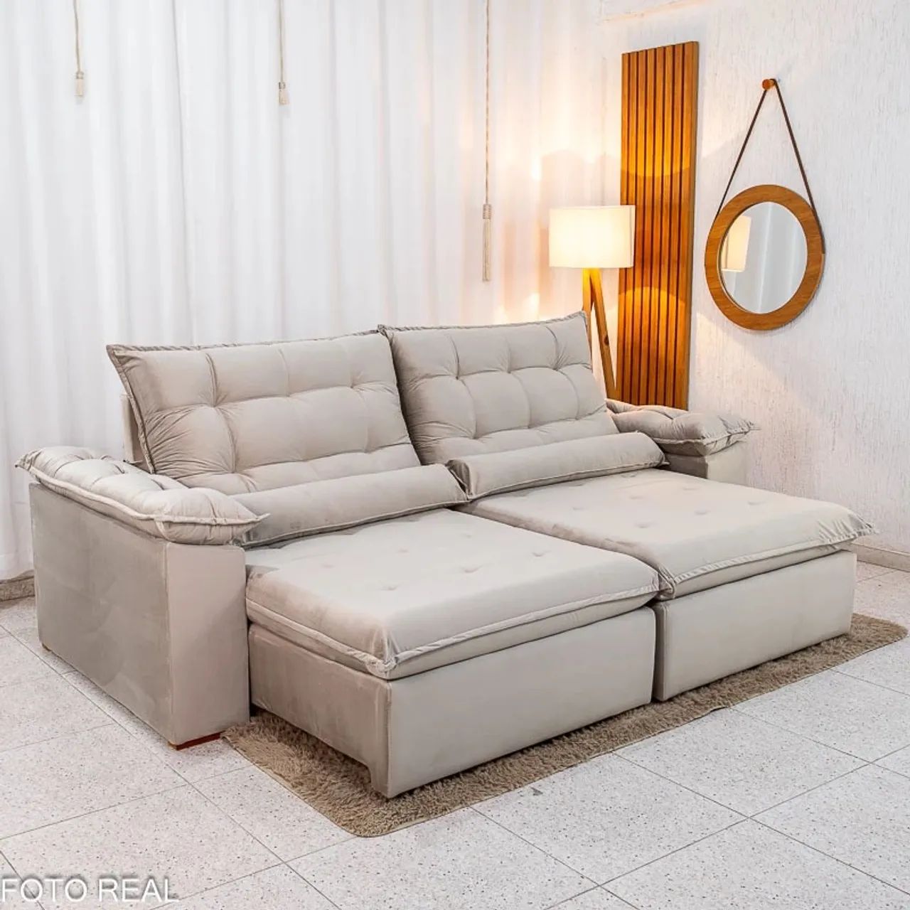 Sofá Retrátil Reclinável 2.50m Capuccino Molas Bonnel rf65