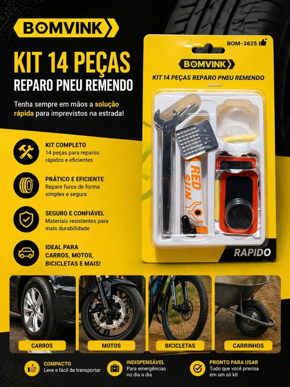 Kit Remendo pneu bicicleta moto