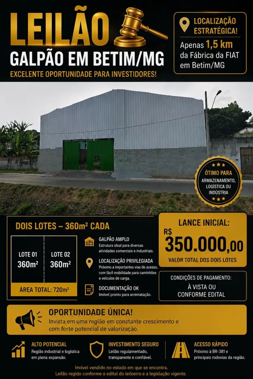 Galpão 720m2 proximo a Fiat Automóveis