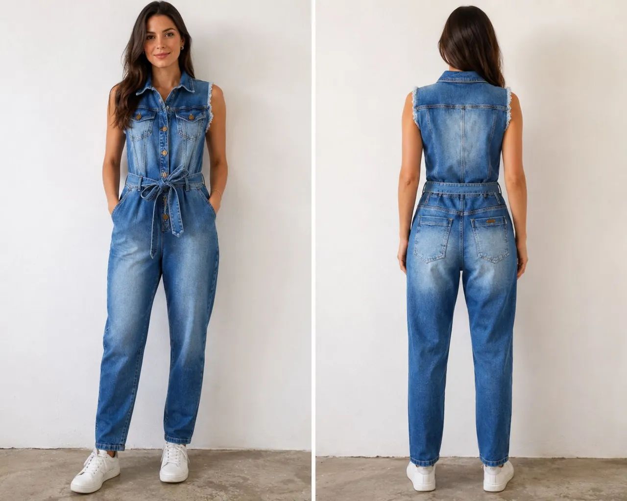 MACACÃO Jeans regata com manga desfiada