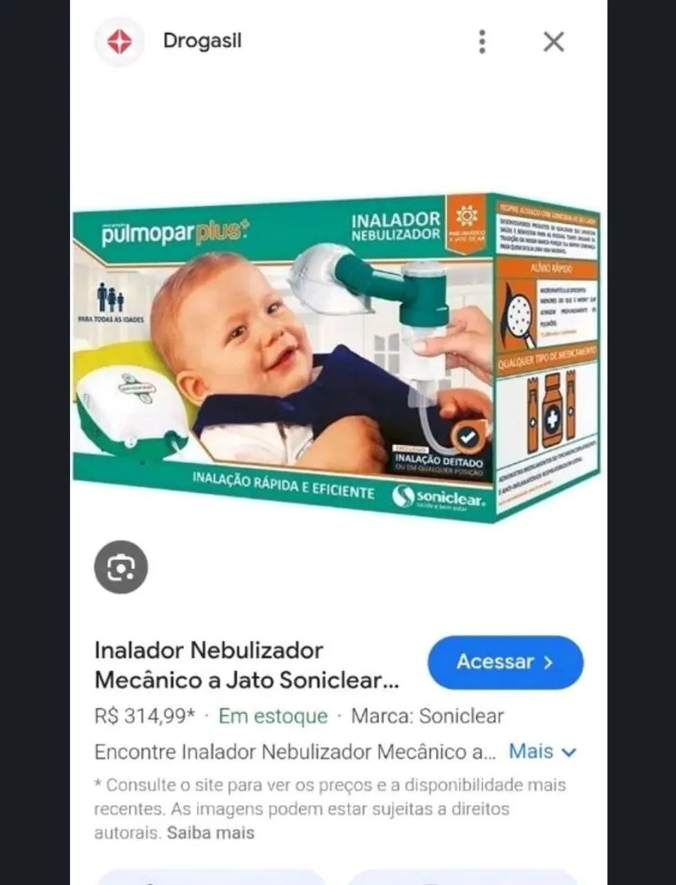 Nebulizador compressor e inalador Soniclear funcionando perfeitamente 100 reais chama