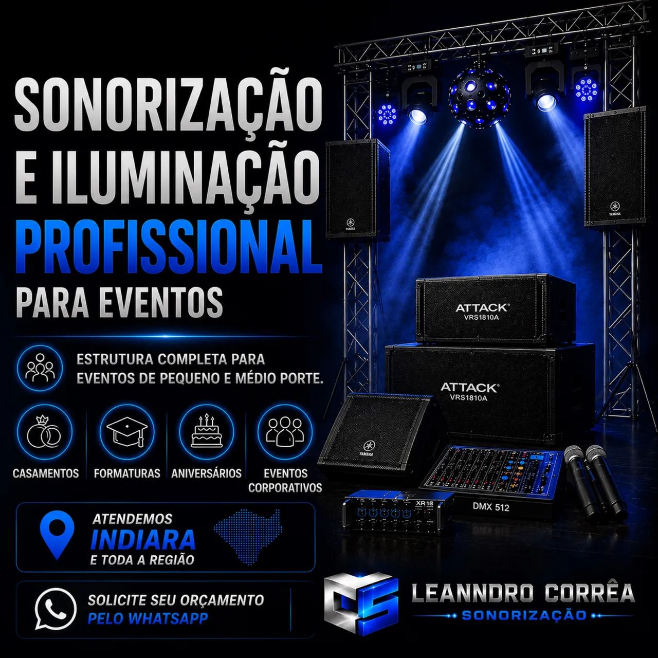 Som e iluminação profissional para eventos 