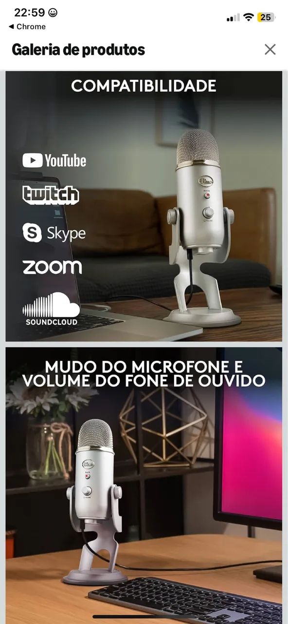 Microfone Condensador USB Logitech for Creators Blue Yeti428513158905866243