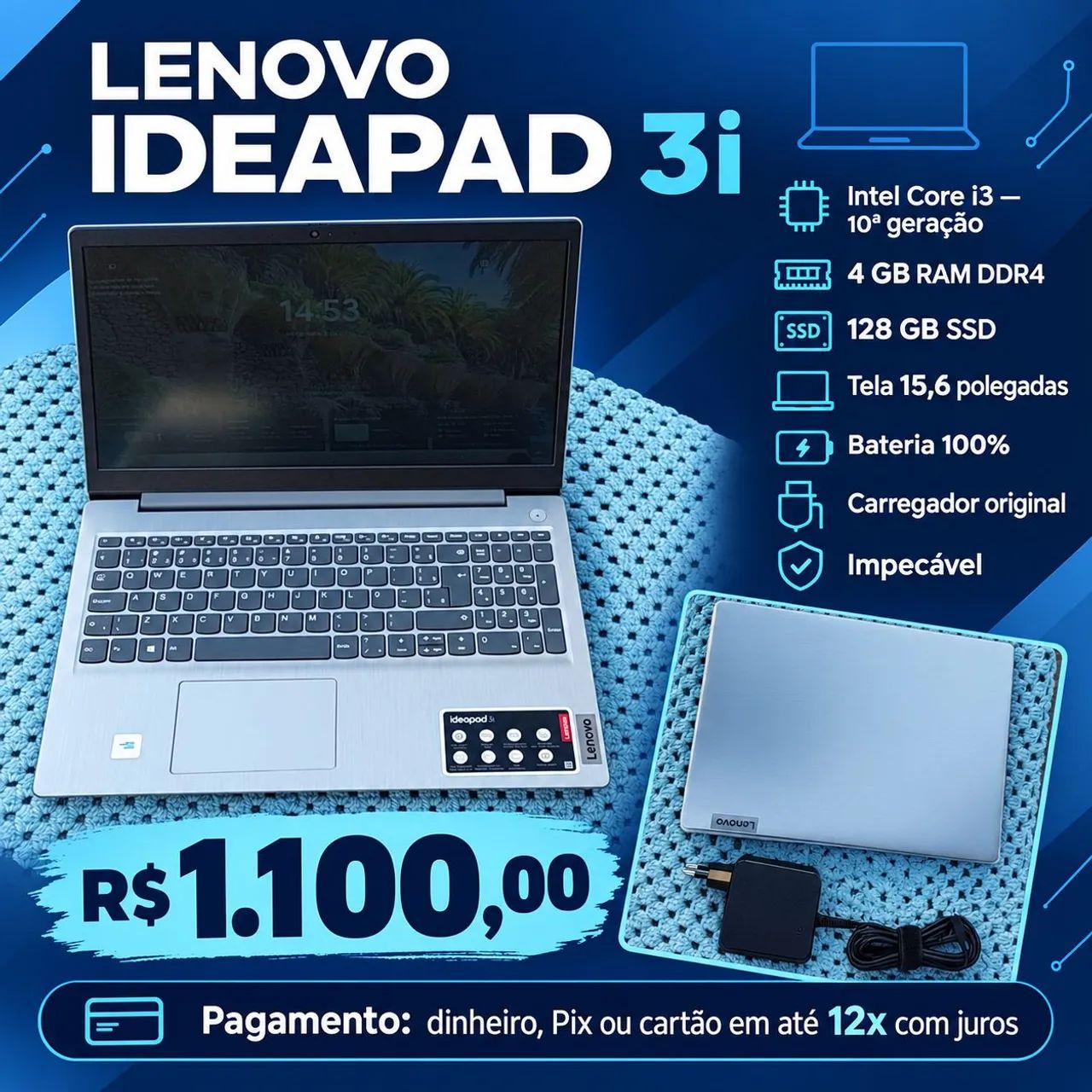 Notebook lenovo ideapad 3i Jundiaí SP interior 