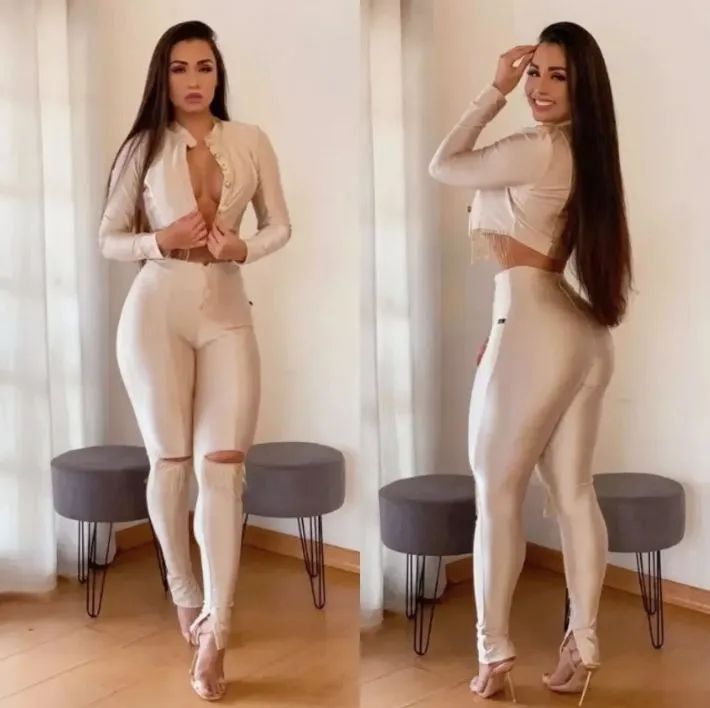 Conjunto De Calça E Croped Luxuoso.