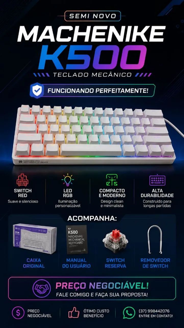 Teclado mecânico 60% semi novo 