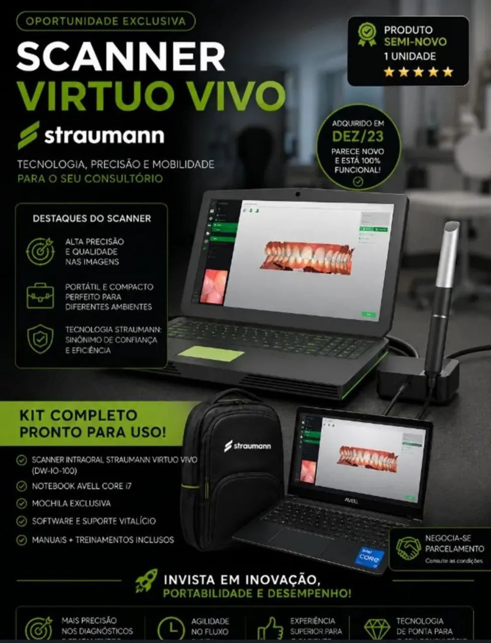 SCANNER INTRAORAL STRAUMANN VIRTUO VIVO + NOTEBOOK AVELL CORE i7