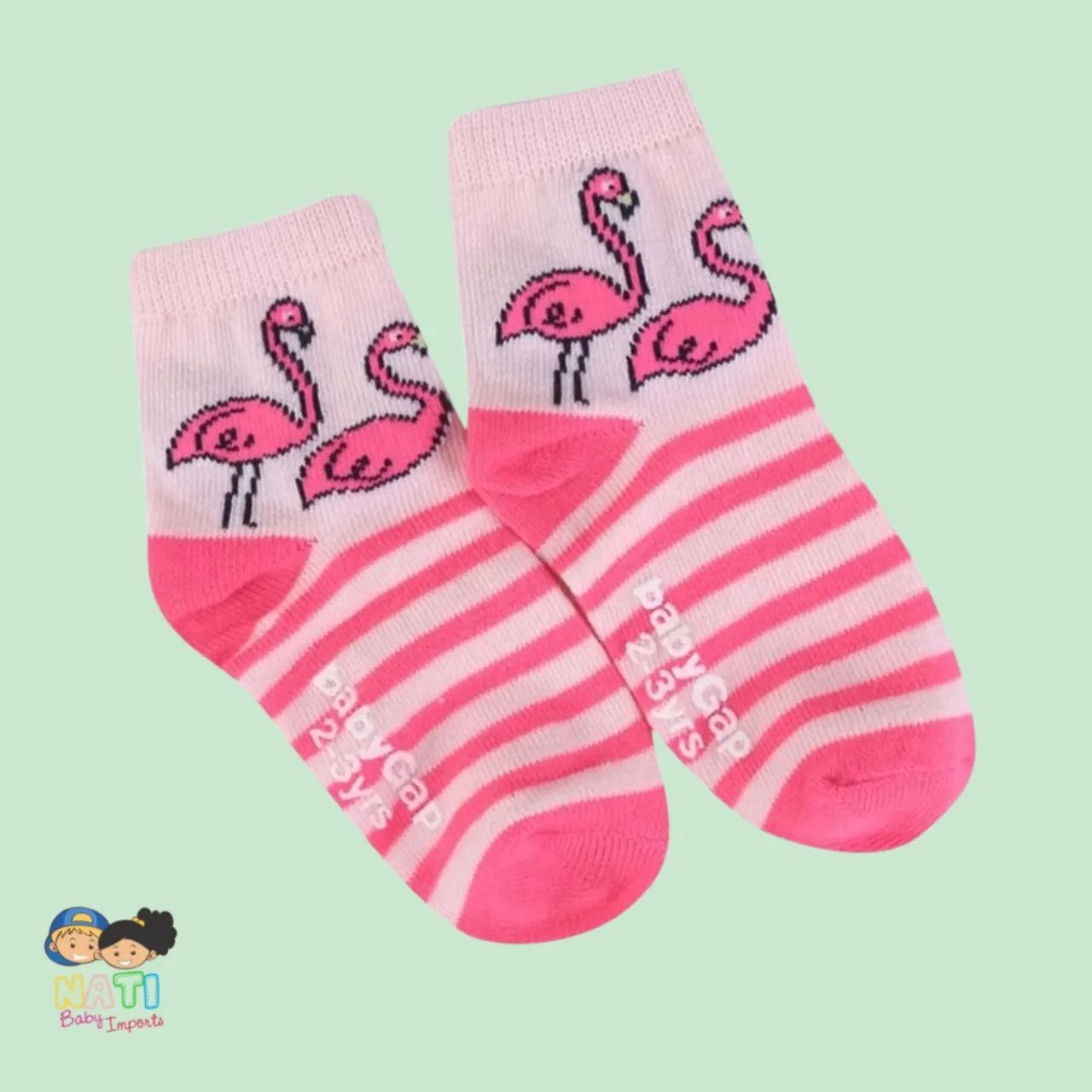 Meia Infantil GAP Cano Médio Listrada - Rosa. - Foto 2