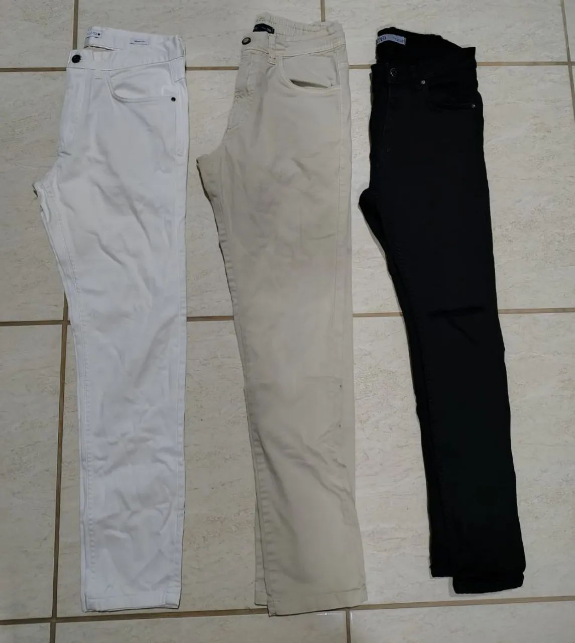 Calças masculinas (3 peças) Preto e Branco Zara e Bege Marfinno ORIGINAIS - Foto 5