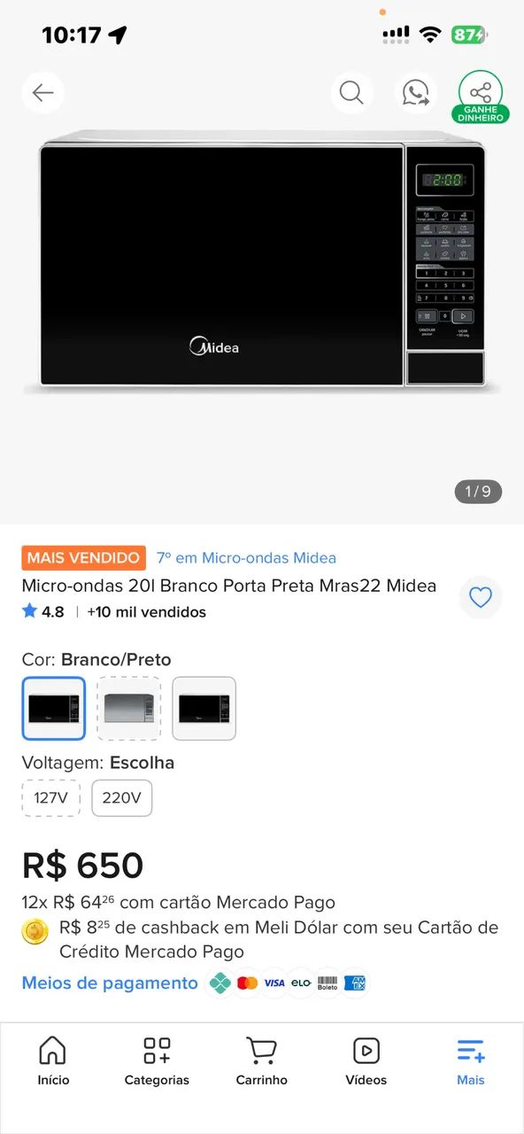 Microondas com menos de um ano de uso