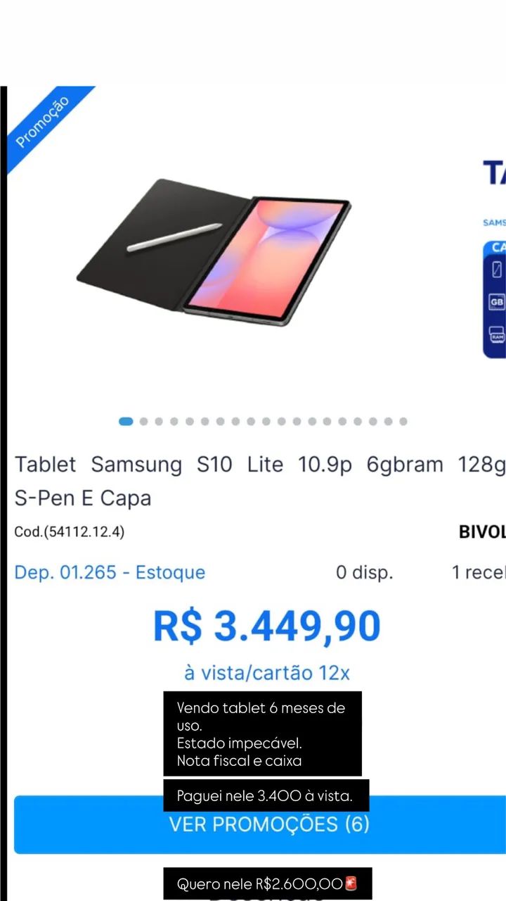 R$2500 para sair hoje Tablet 