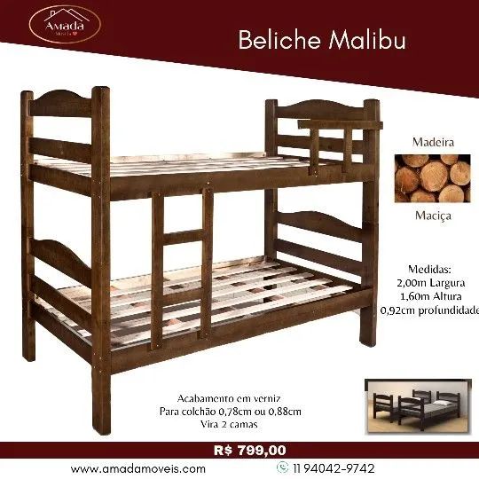 Beliche madeira maciça Malibu com 2 colchões , à pronta entrega  - Foto 2