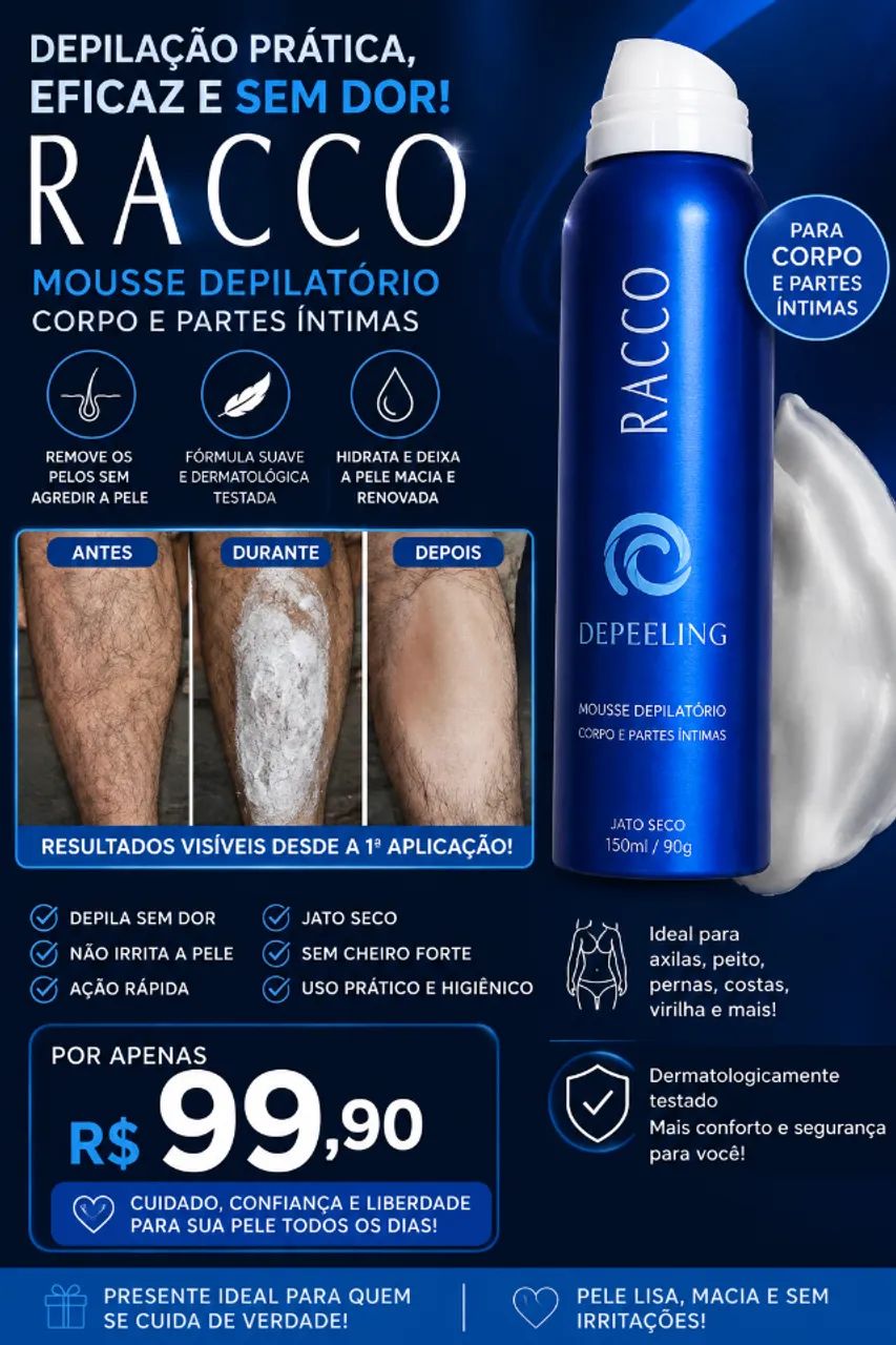  Espuma Depilatória Racco Depeeling 150ml - Depilação Rápida e Prática
