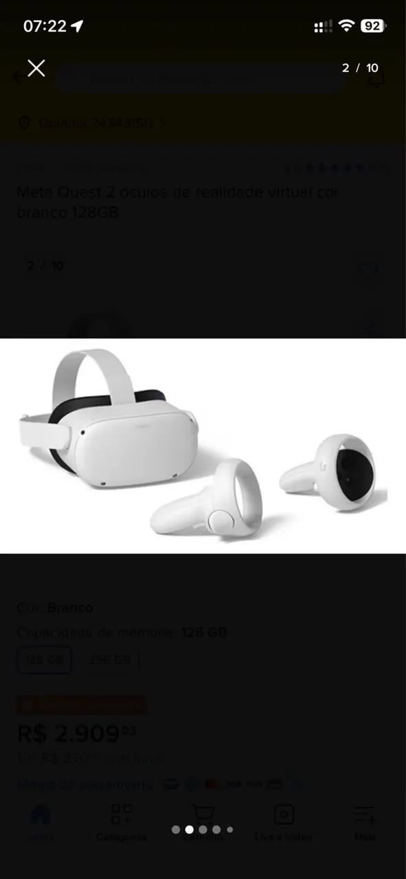Oculus Quest 2 128GB Completo + 2 Controles | Estado de Novo