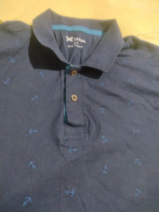 Polo Masculina Azul com Estampa - Foto 4