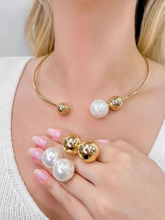 Aro com pérola e esfera 