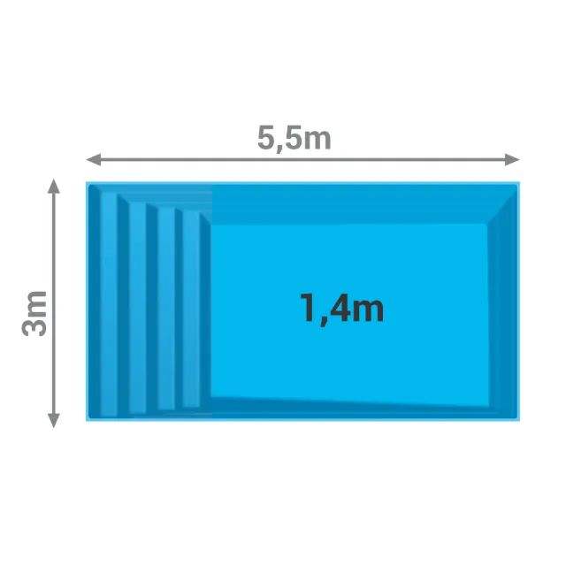 Piscina retangular com escada completa 5,5 × 3 × 1,4 Metros - Foto 3