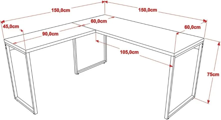 Mesa de Escritório em L Estilo Industrial 1,50mX1,50m Kuadra, Compace, Preto Ônix / Est.Pr - Foto 4